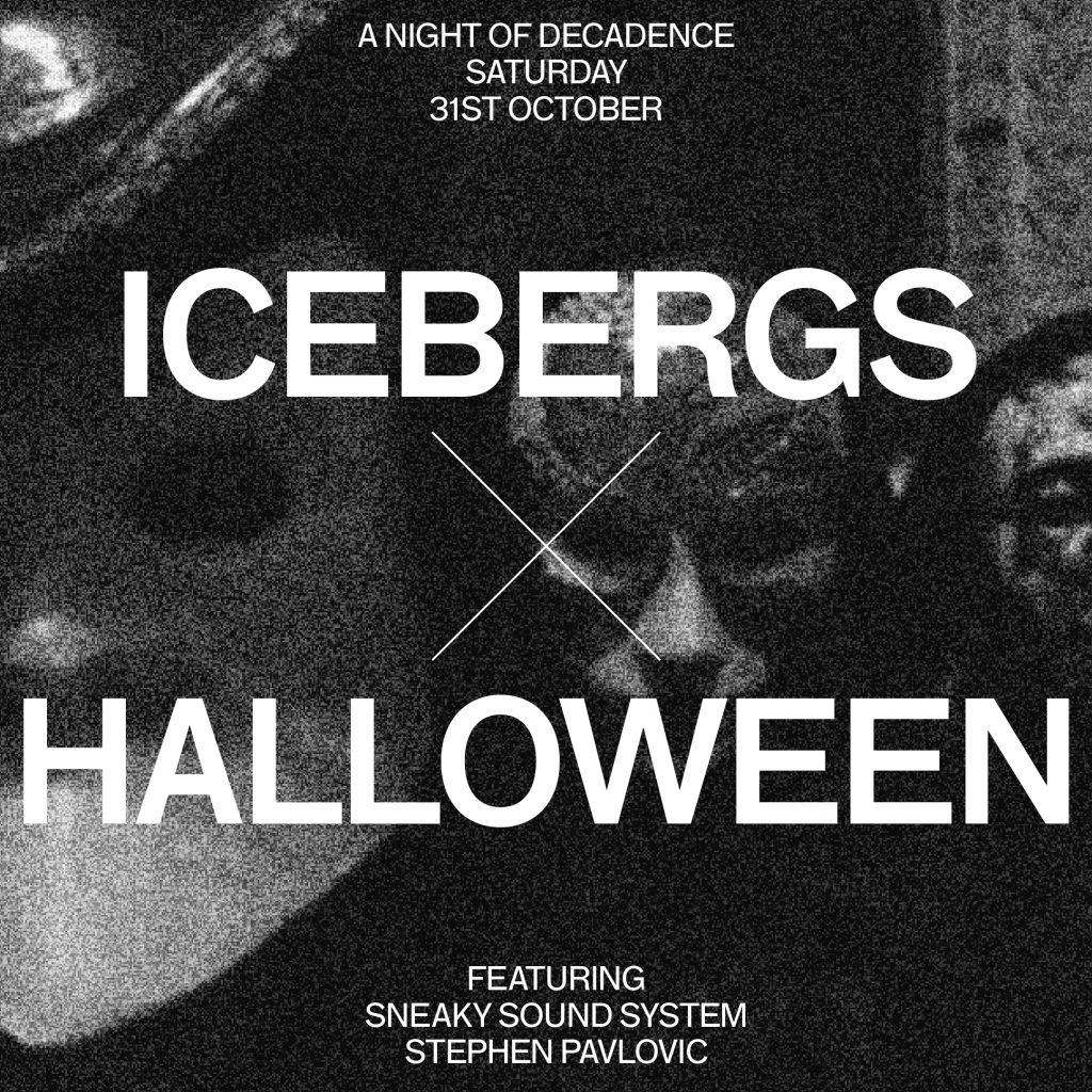 Icebergs Halloween event tile in black and white