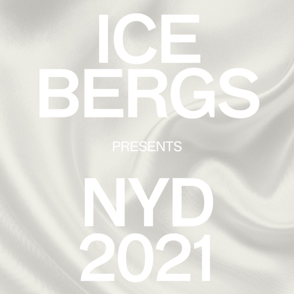 Icebergs New Year's Day 2021 event tile on draped satin
