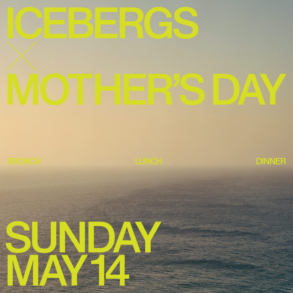 Icebergs Mother's Day event tile over an ocean view