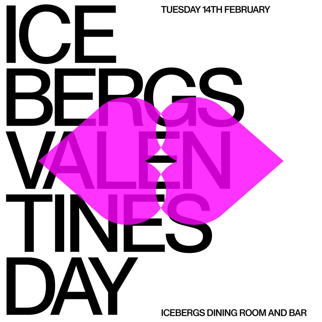 Icebergs Valentine's Day event tile with a lips illustration