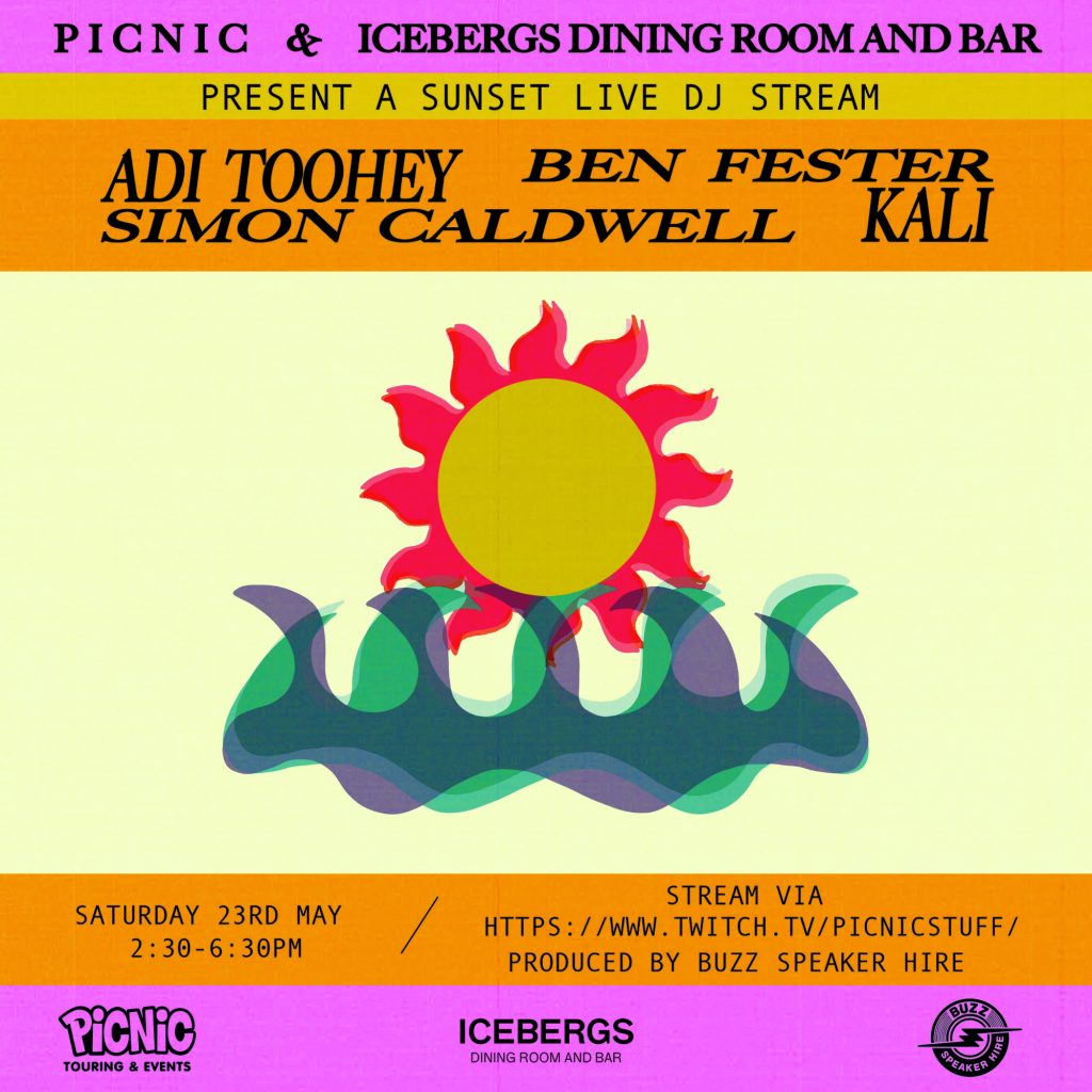 Picnic x Icebergs sunset live DJ stream event tile with the lineup
