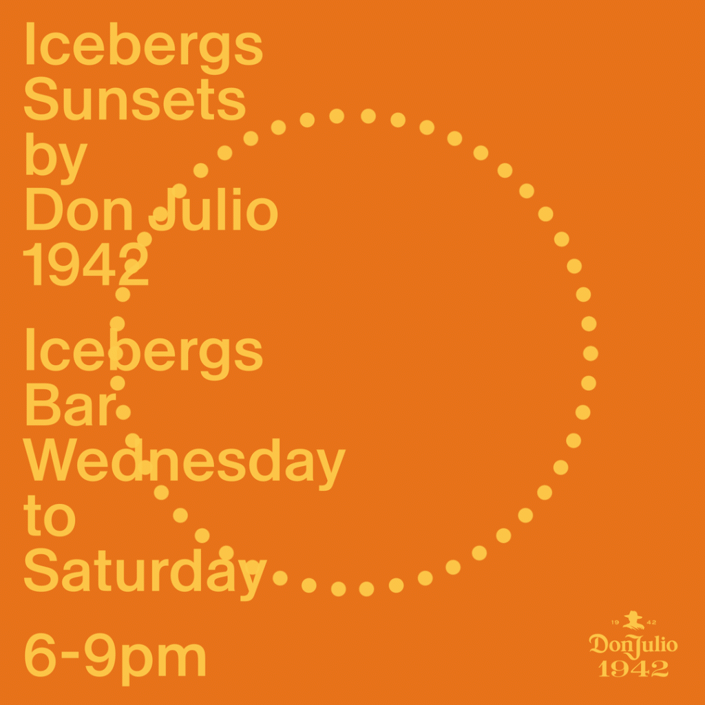 Icebergs Sunsets by Don Julio 1942 event tile in orange