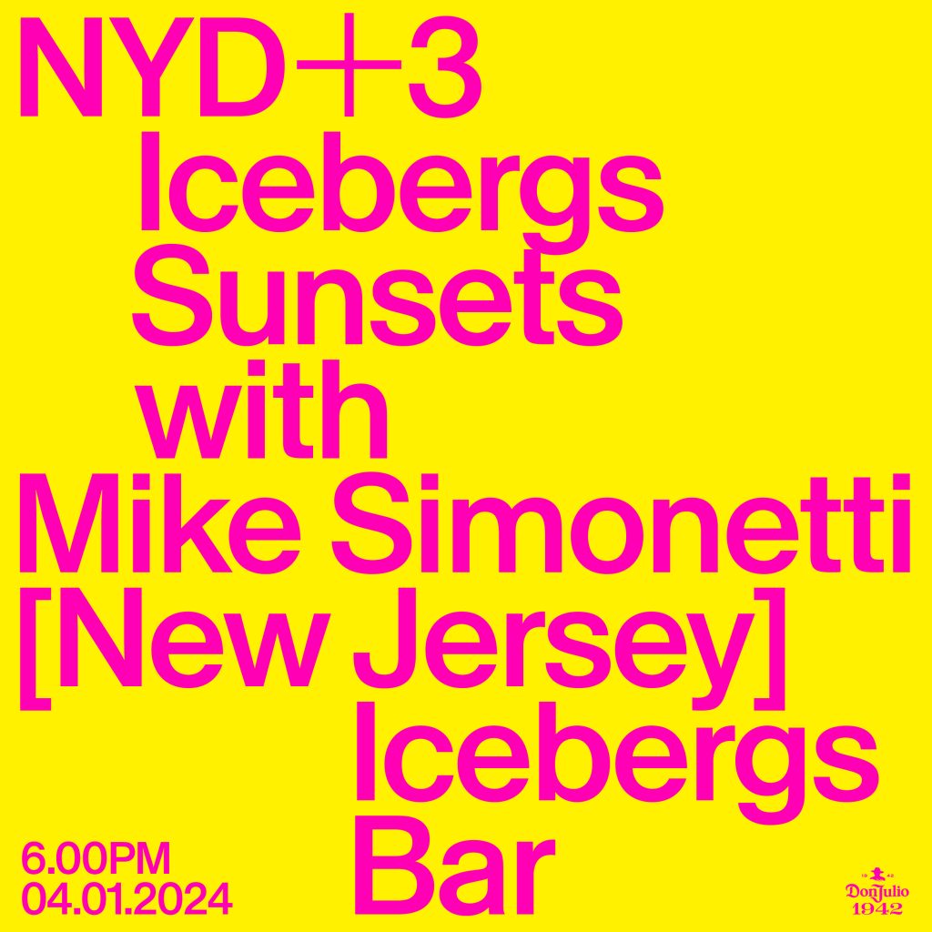 NYD+3 Icebergs Sunsets with Mike Simonetti event tile, in yellow
