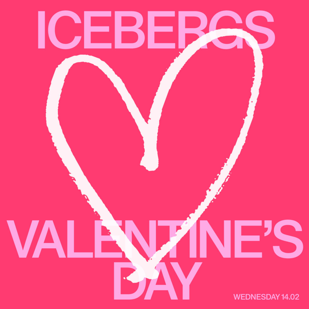 Icebergs Valentine's Day event tile, pink with a heart