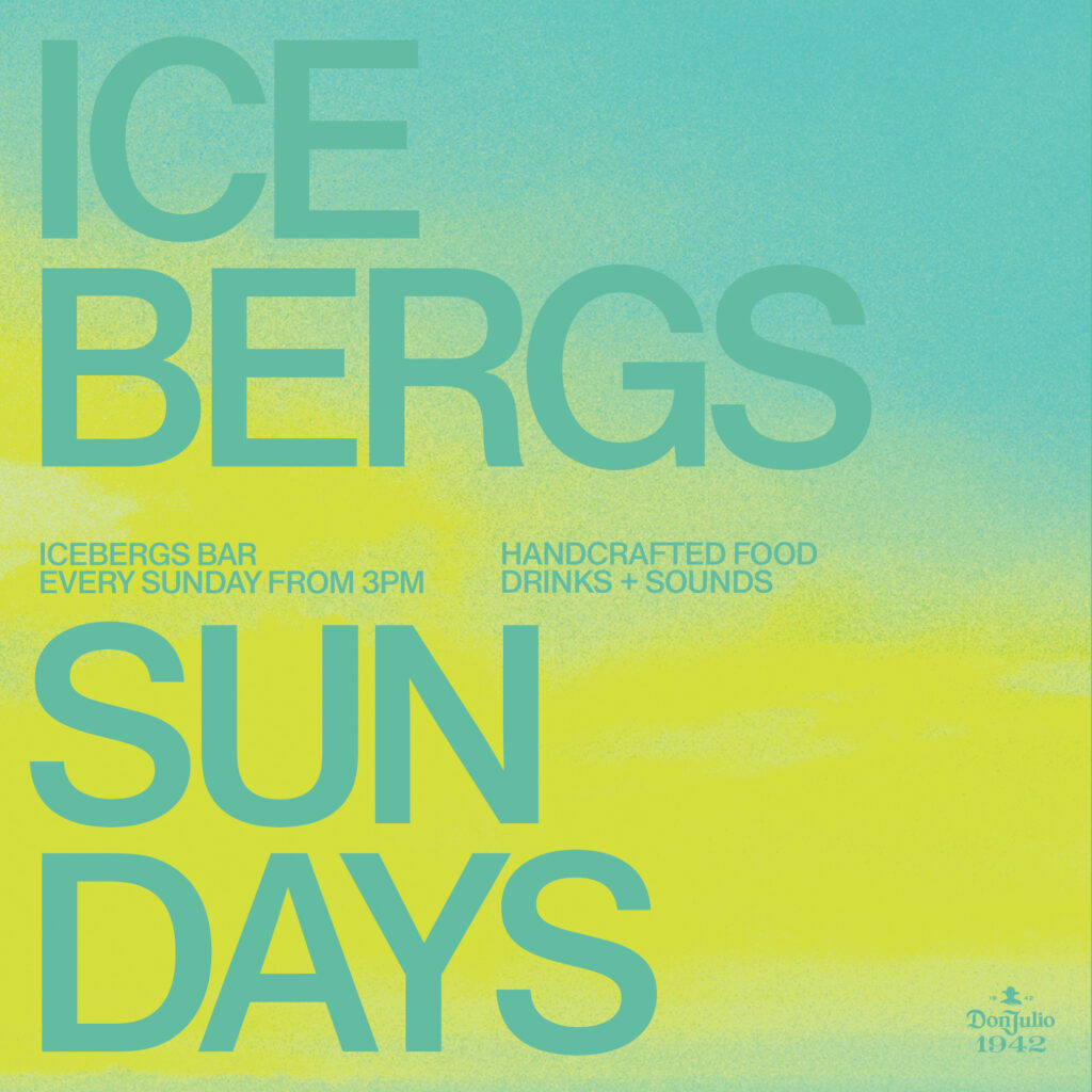 Icebergs Sundays event tile in teal and yellow