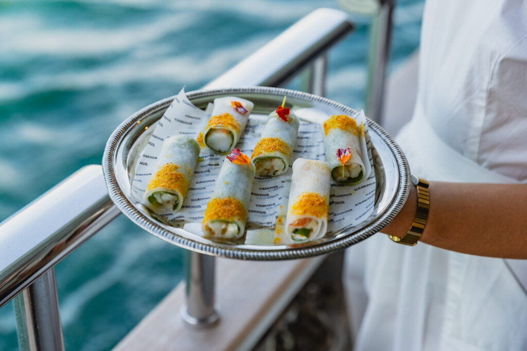 Platter of canapes held aboard a yacht